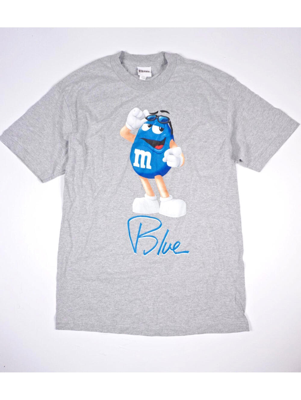 Vintage M and M Blue T Shirt Large Gray Mars Inc Chocolate Candy Y2K